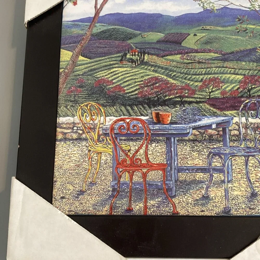 Sarina Framed Wall Art 8x8 Tuscan Italian Countryside Vineyard Bistro Chairs